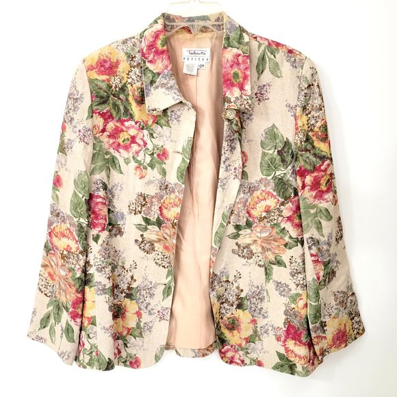 Talbots Petites Floral Linen Blazer Cottagecore Romantic Vintage - Picture 2 of 7
